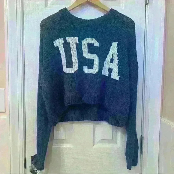 USA Cropped Sweater Blue Size XL - Picture 1 of 6